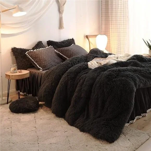 Luxury Fluffy Shaggy Duvet Cover,Cute Faux Fur Comforter Set (1 F